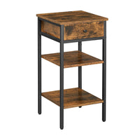 Thumbnail for VASAGLE Nightstand End Table with a Drawer and 2 Storage Shelves Industrial Rustic Brown and Black