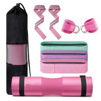 Thumbnail for VERPEAK Barbell Squat Pad set,2 Safety Straps, 3 Hip Resistance Bands, 2 Lifting Strap, Barbell Pad and Bag (Pink)