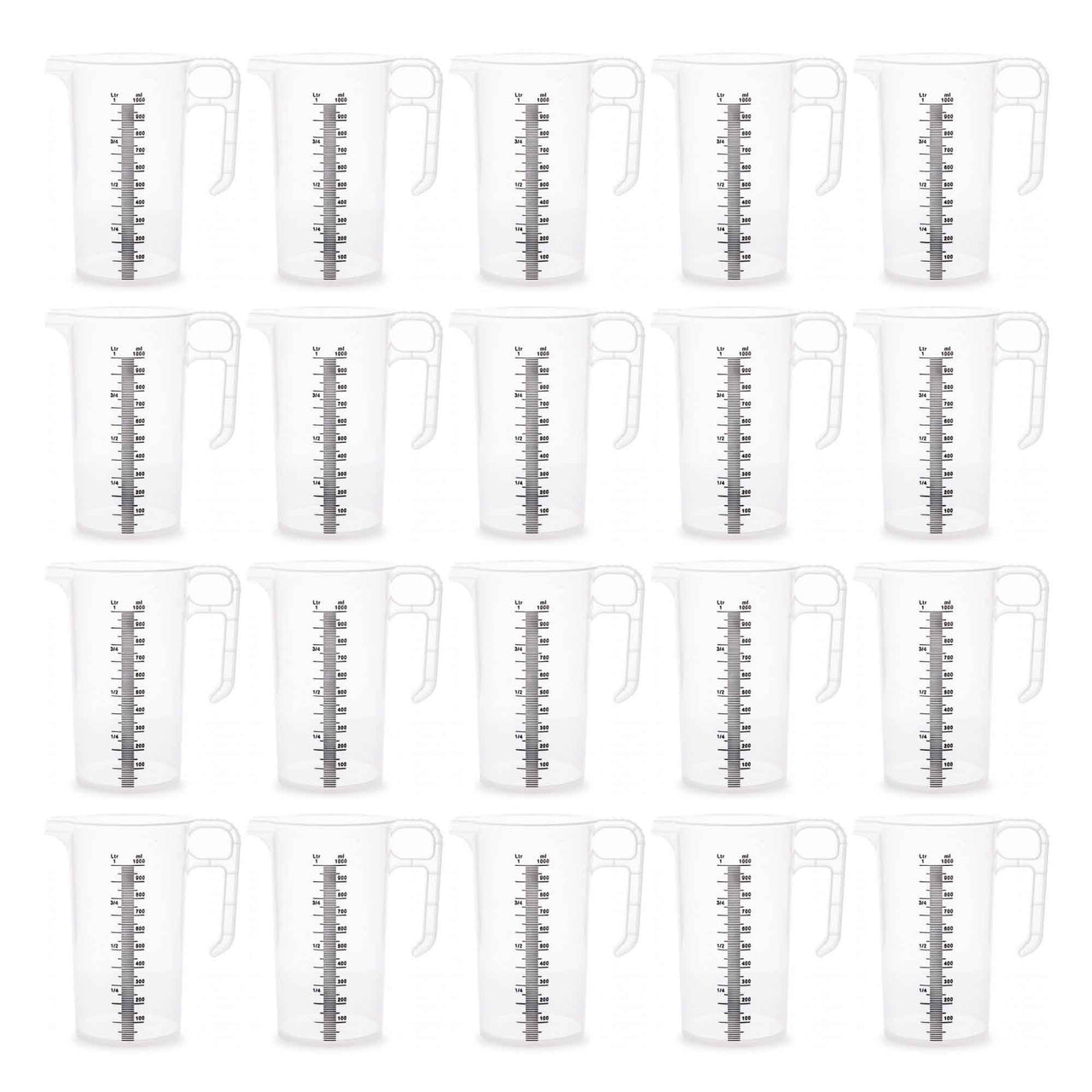 20x 1L Measuring Jug Heavy Duty Clear Plastic Propylene Food Grade BPA 5 Pro-Jug