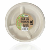 Thumbnail for 10 Pck Eco Disposable Party Divided Plate 23cm Biodegradable Sugar Cane