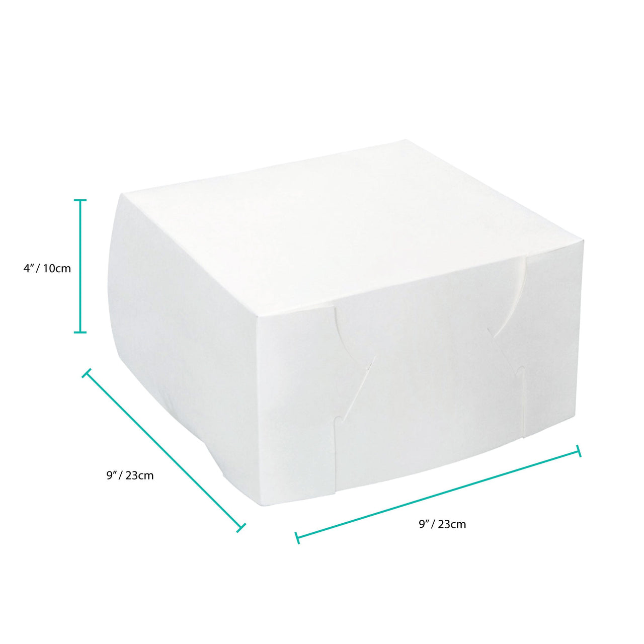 100x Takeaway Cake Box 9x9x4 Inches - Square Folding White Dessert Packaging