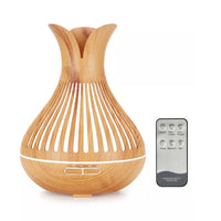 Thumbnail for Essential Oil Aroma Diffuser and Remote - 500ml Flower Top Wood Mist Humidifier