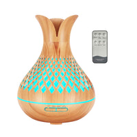 Thumbnail for Essential Oil Aroma Diffuser and Remote - 500ml Vase Flower Wood Mist Humidifier