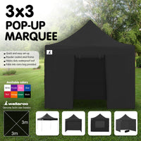 Thumbnail for Wallaroo Gazebo Tent Marquee 3x3 PopUp Outdoor Black