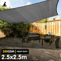 Thumbnail for Wallaroo 280gsm Outdoor Sun Shade Sail Canopy Grey Square 2.5m X 2.5m