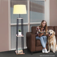 Thumbnail for Sarantino Metal Etagere Floor Lamp Wood shelf Cream Fabric Shade