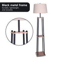 Thumbnail for Sarantino Metal Etagere Floor Lamp Wood shelf Cream Fabric Shade