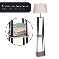 Thumbnail for Sarantino Metal Etagere Floor Lamp Wood shelf Cream Fabric Shade