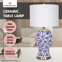 Thumbnail for Sarantino Table Lamp Ceramic Floral Base Cotton Drum Shade