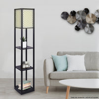 Thumbnail for Sarantino Etagere Floor Lamp Diamond Look Fabric Shade Shelves Black