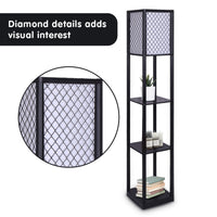 Thumbnail for Sarantino Etagere Floor Lamp Diamond Look Fabric Shade Shelves Black