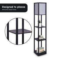 Thumbnail for Sarantino Etagere Floor Lamp Diamond Look Fabric Shade Shelves Black