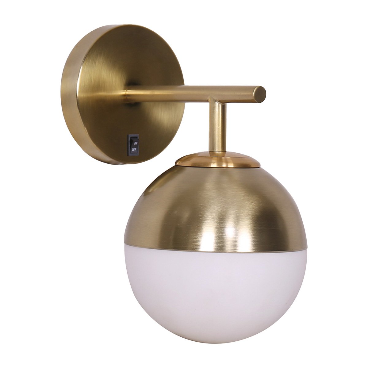 Sarantino Wall Lamp with Gold Metal Base and White Glass Shade