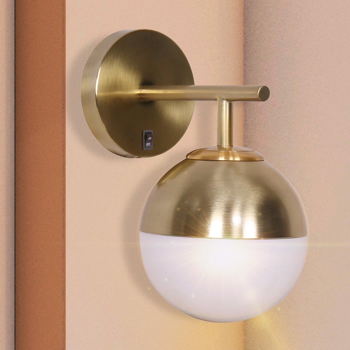 Sarantino Wall Lamp with Gold Metal Base and White Glass Shade