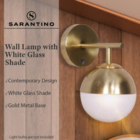 Thumbnail for Sarantino Wall Lamp with Gold Metal Base and White Glass Shade