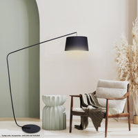 Thumbnail for Sarantino Metal Arc Floor Lamp in Black Finish with Linen Taper Shade