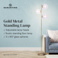 Thumbnail for Sarantino 3-Light Gold Metal Floor Lamp with Glass Shades