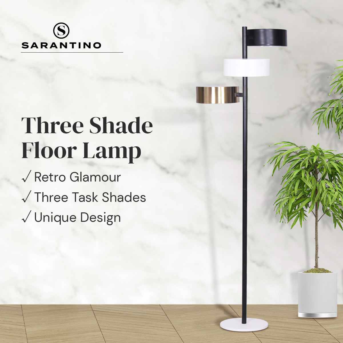 Sarantino Metal Floor Lamp with 3 Swirl Shades