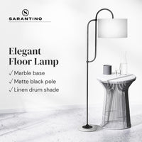 Thumbnail for Sarantino Metal Floor Lamp with Marble Base & Off-White Shade