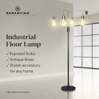 Thumbnail for Sarantino Modern Exposed Bulb 4-Arm Industrial Light Floor Lamp