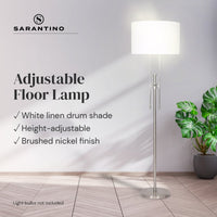 Thumbnail for Sarantino Brushed Nickel Height-Adjustable Metal Floor Lamp