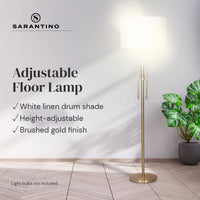 Thumbnail for Sarantino Brushed Gold Height-Adjustable Metal Floor Lamp