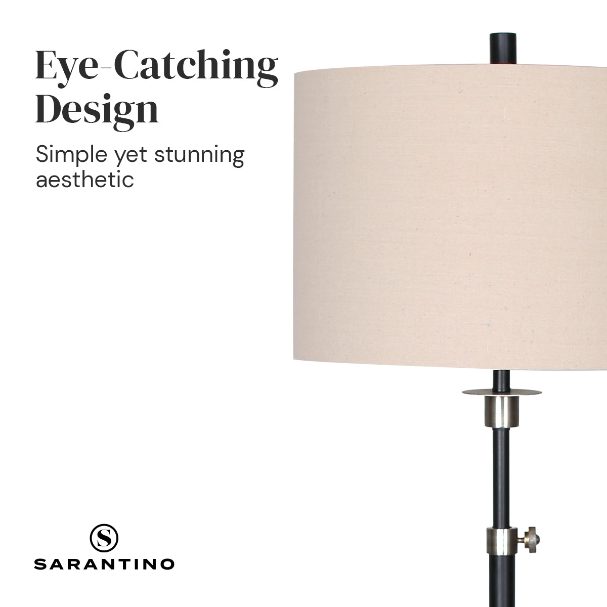 Sarantino Metal Floor Lamp with Cream Drum Shade