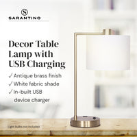 Thumbnail for Sarantino Metal Task Lamp with USB Charging Port Antique Brass Finish