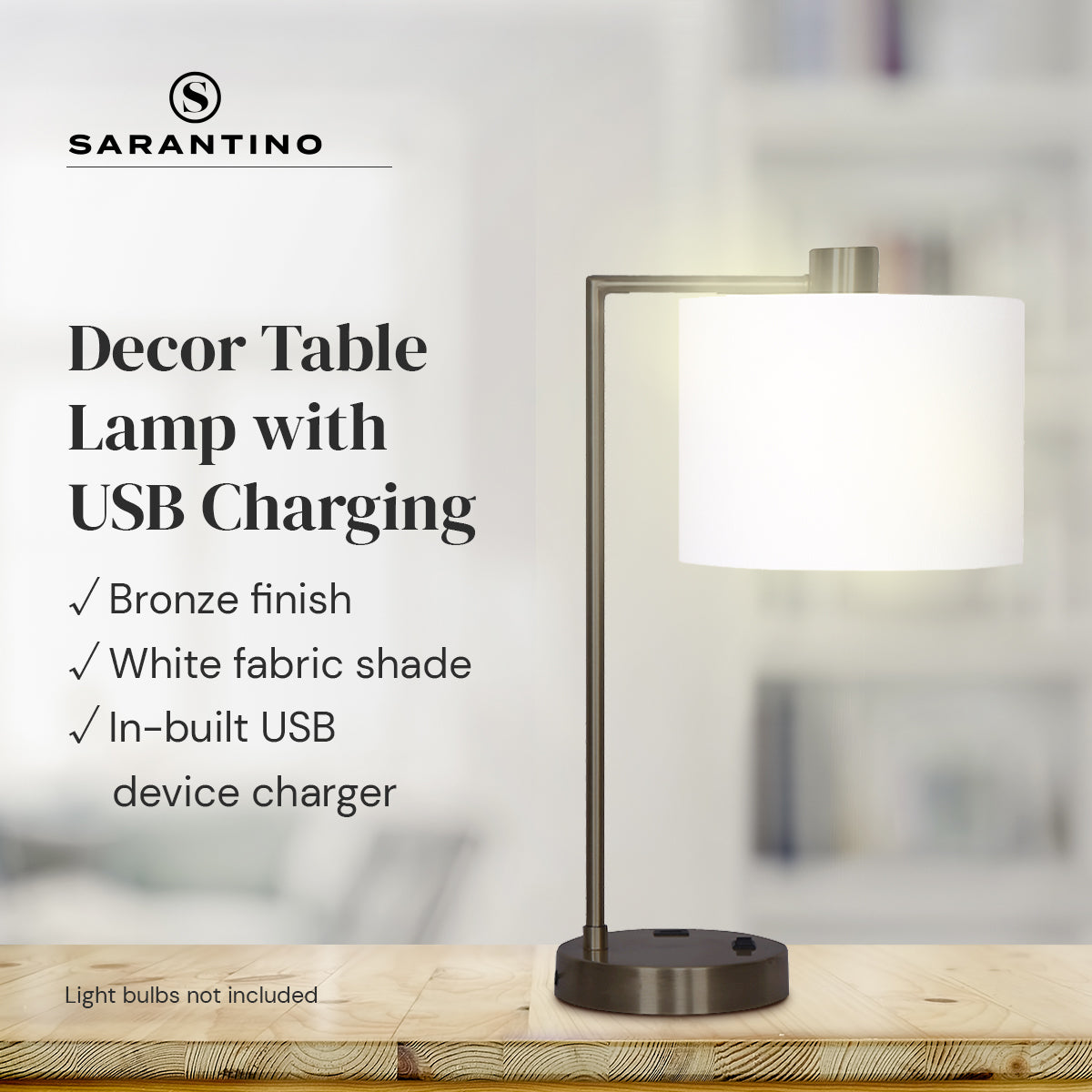 Sarantino Metal Task Lamp with USB Charging Port Bronze Finish