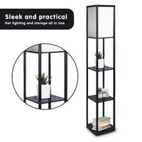 Thumbnail for Sarantino Etagere Floor Lamp Shelves in Black Frame Fabric Shade