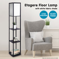 Thumbnail for Sarantino Etagere Floor Lamp Shelves in Black Frame Fabric Shade