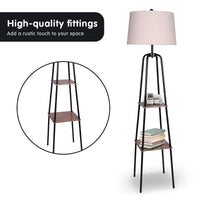 Thumbnail for Sarantino Metal Etagere Floor Lamp Shade Metal Shelf in Wood Finish