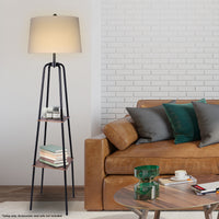 Thumbnail for Sarantino Metal Etagere Floor Lamp Shade Metal Shelf in Wood Finish