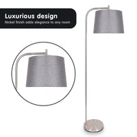 Thumbnail for Sarantino Metal Task Floor Lamp Nickel Finish with Grey Fabric Shade