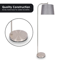 Thumbnail for Sarantino Metal Task Floor Lamp Nickel Finish with Grey Fabric Shade