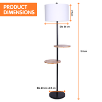 Thumbnail for Sarantino Metal Floor Lamp Shade with Black Post in Round Wood Shelves