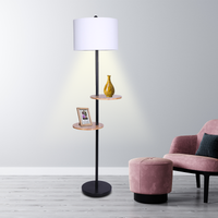 Thumbnail for Sarantino Metal Floor Lamp Shade with Black Post in Round Wood Shelves