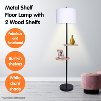 Thumbnail for Sarantino Metal Floor Lamp Shade with Black Post in Round Wood Shelves