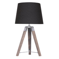 Thumbnail for Sarantino Wooden Tripod Table Lamp With Black Taper Fabric Shade