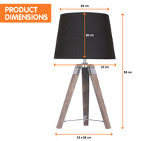 Thumbnail for Sarantino Wooden Tripod Table Lamp With Black Taper Fabric Shade