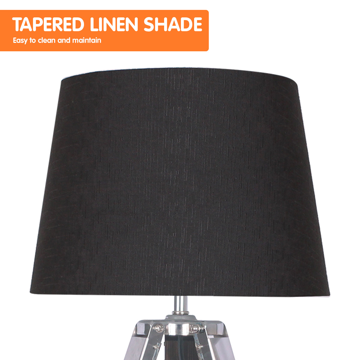 Sarantino Wooden Tripod Table Lamp With Black Taper Fabric Shade