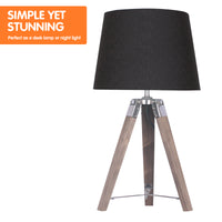 Thumbnail for Sarantino Wooden Tripod Table Lamp With Black Taper Fabric Shade