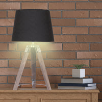 Thumbnail for Sarantino Wooden Tripod Table Lamp With Black Taper Fabric Shade