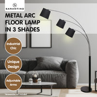 Thumbnail for Sarantino 3-Light Arc Floor Lamp Adjustable Black 3 Shades