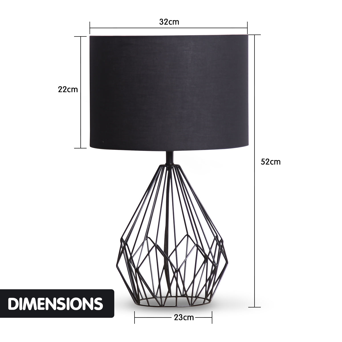 Sarantino Metal Wire Table Lamp in Black Finish With Black Drum Shade