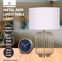 Thumbnail for Sarantino Rose Gold Table Lamp with Linen Drum Shade