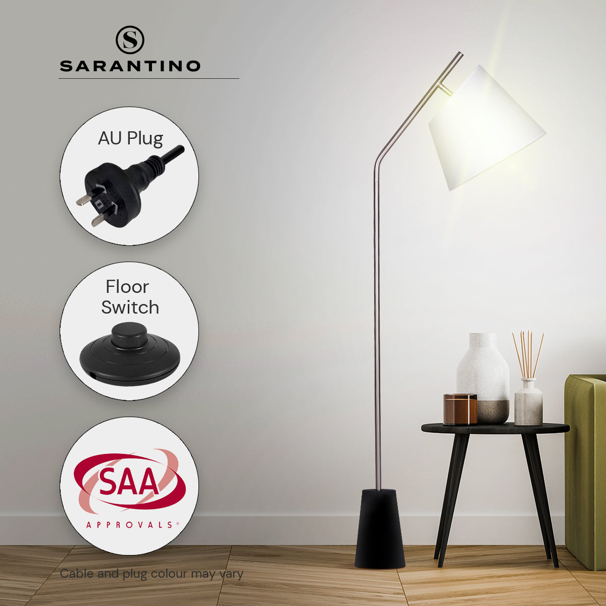 Sarantino Metal Floor Lamp Nickel Finish with Black Marble Base