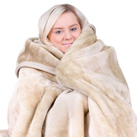 Thumbnail for Laura Hill 800-gsm Faux Mink Throw Rug Blanket Queen Size Double-sided Large 220 X 240cm Heavy - Cream