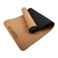 Thumbnail for Powertrain Cork Yoga Mat with Carry Straps Home Gym Pilates - Plain