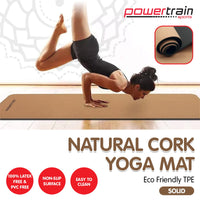 Thumbnail for Powertrain Cork Yoga Mat with Carry Straps Home Gym Pilates - Plain